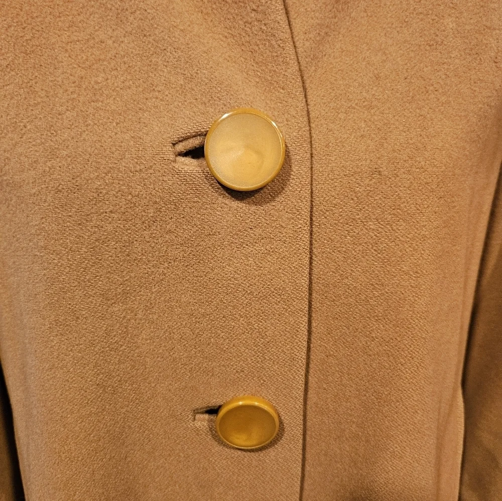 Cashmere Fur Collar 50s/60sVintage Camel Swing Coat Large, Size 10/12